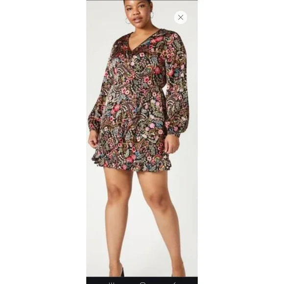 Forever 21 | Dresses | Forever 2 Viscose Long Sleeve Dress Black Paisley W  Multicolor Flowers 1x | Poshmark